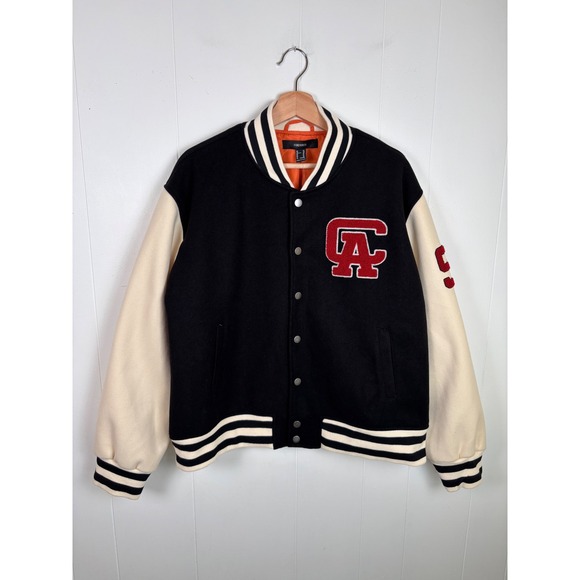 Forever 21 Varsity Bomber Jacket Letterman CA Black Red Men's XL California‎ - Picture 1 of 13